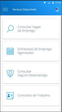 Tela de serviços do Sine Fácil: interface intuitiva