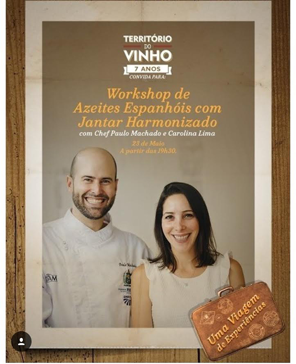 Paulo Machado junto com Carolina Lima, especialista em azeites, darão um Workshop de Azeites seguido de um jantar harmonizado com vinhos