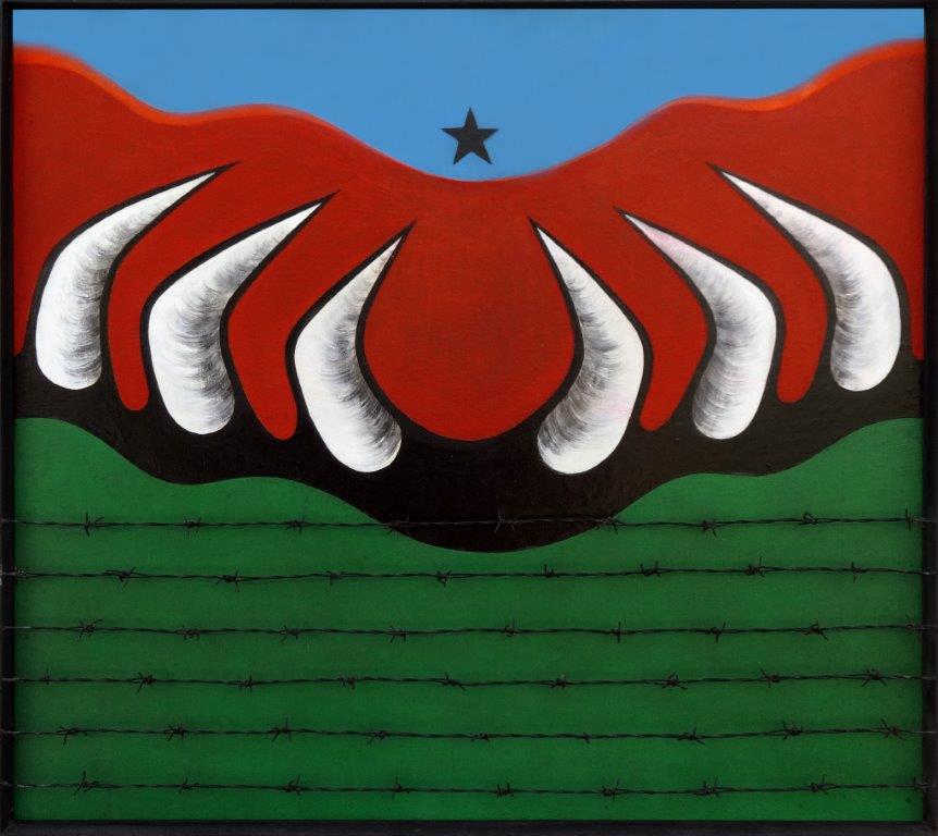 Coroa de chifres, 1971 - óleo sobre tela e arame farpado - 80 x 90cm