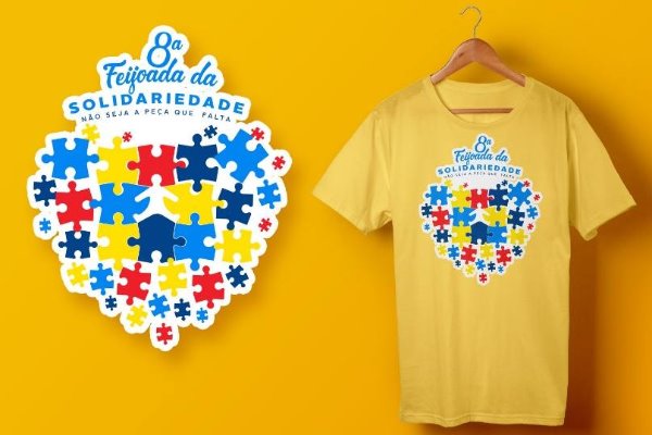 Arte e camisetas da Feijoada da Solidariedade 2019 - toda renda será revertida em apoio a autistas