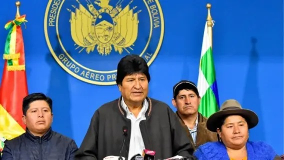 O então presidente da Bolívia, Evo Morales, em evento