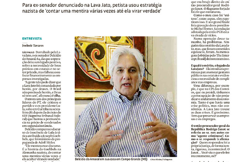 Em entrevista à Folha, Delcídio do Amaral foi questionado sobre como ele vê o discurso do PT de que Lula é inocente.