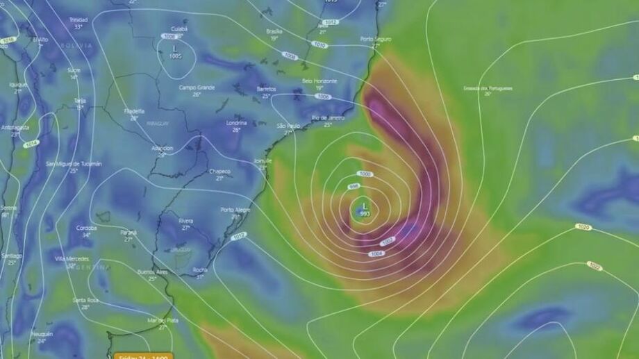 Tudo acontece sobre o mar, mas algumas rajadas de vento, com até 60 km/h poderão ser observadas sobre o continente, diz