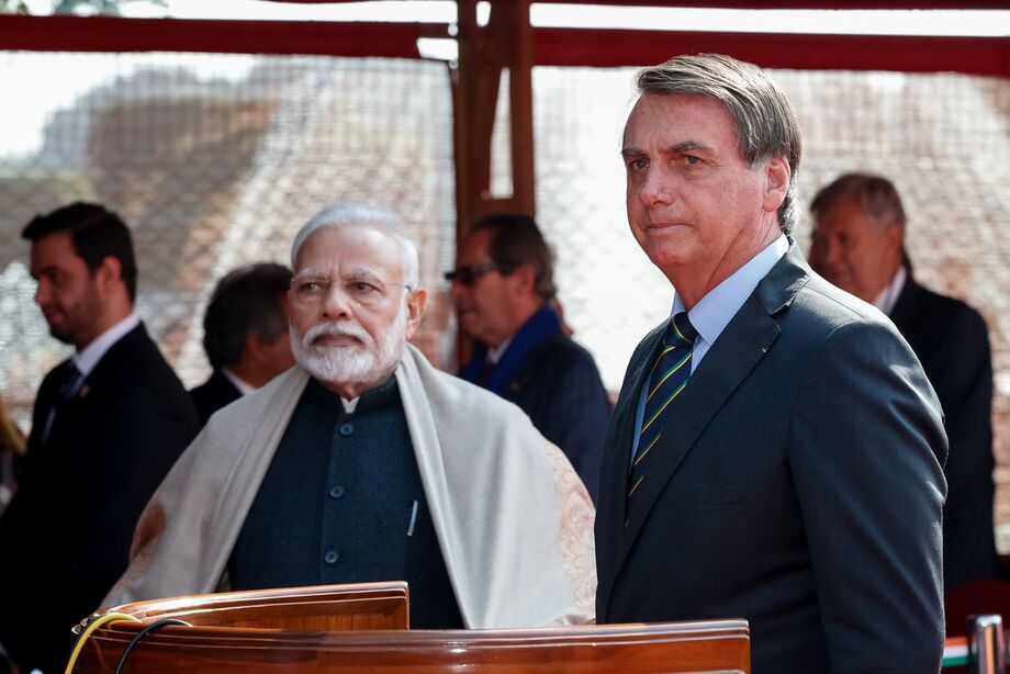 Bolsonaro foi recebido pelo presidente indiano, Ram Kovind, e pelo primeiro ministro, Narendra Modi, em uma residência oficial