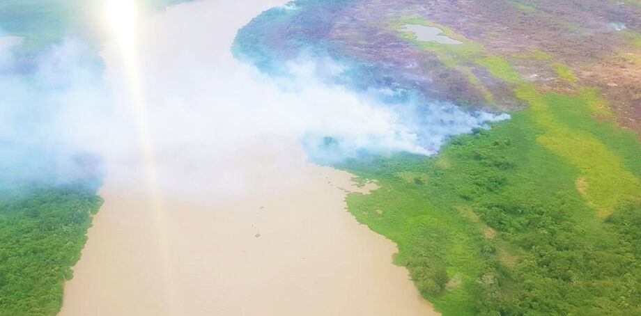 As queimadas desta semana no Pantanal de Mato Grosso do Sul surgiram, em sua maioria, nas margens do rio, onde restos de vegetação ficam depositados devido ao baixo nível da água