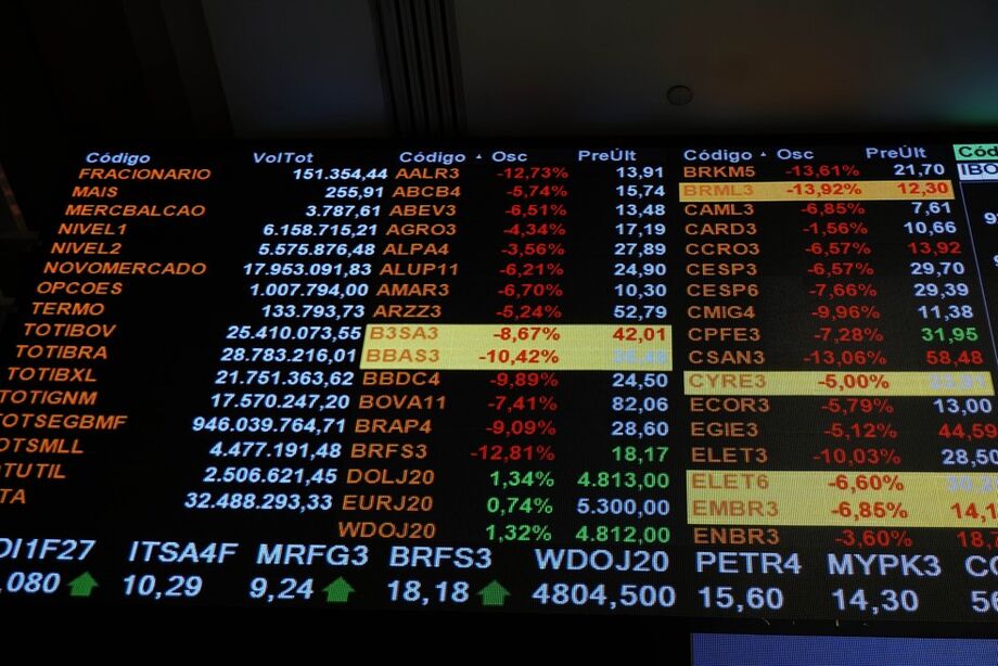 Bovespa - Painel da bolsa de valores de São Paulo, B3, nesta quarta-feira