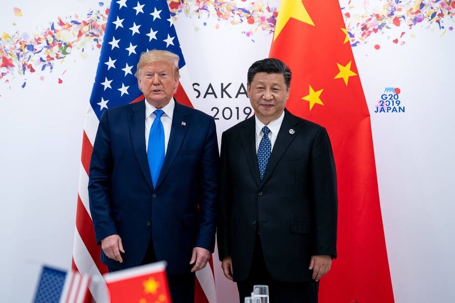 O presidente dos Estados Unidos, Donald Trump, junto com o presidente da China, Xi Jinping, na reunião do G-20 em junho de 2019 no Japão