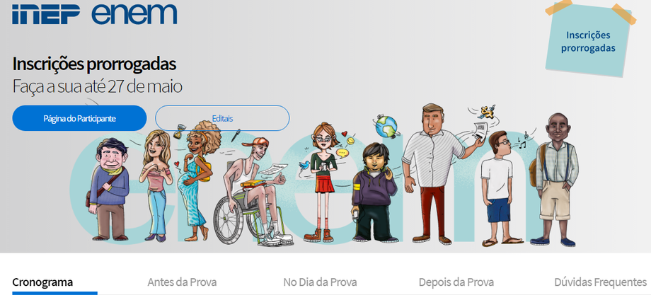 As datas do Enem serão definidas após enquete que será feita com os participantes inscritos, no final de junho, na Página do Participante.