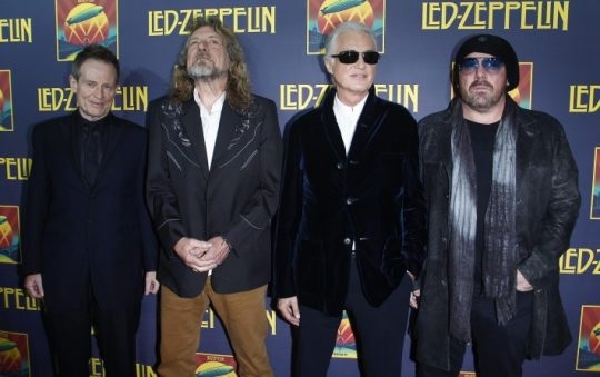 John Paul Jones, Robert Plant, Jimmy Page e Jason Bonham, na première do filme ‘Celebration Day’, que traz o registro do show, em 2012.