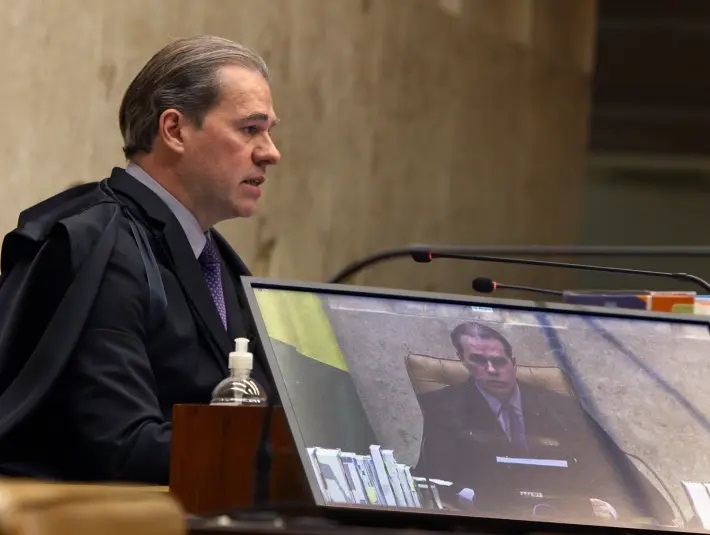 O presidente do Supremo Tribunal Federal, ministro Dias Toffoli, durante sessão plenária realizada com ministros em videoconferência.