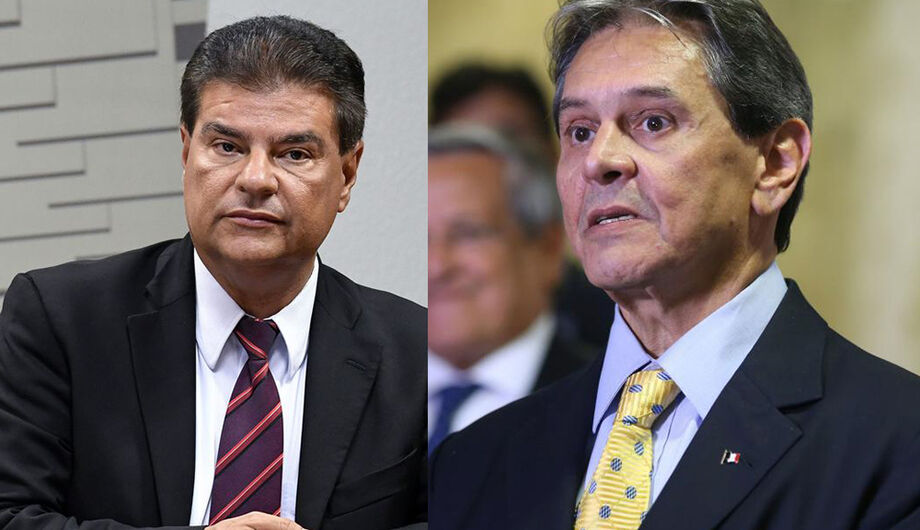 O senador Nelsinho Trad e o presidente nacional do PTB, Roberto Jefferson
