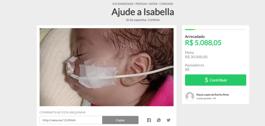 Isabella Alves de apenas dois meses precisa passar por uma cirurgia onde os aparelhos necessárioa custam 30 mil