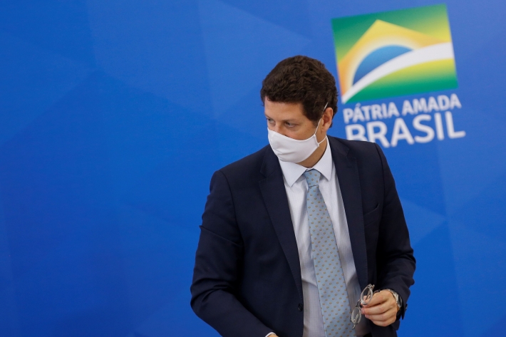 O ministro do Meio Ambiente, Ricardo Salles, durante coletiva de imprensa no Palácio do Planalto