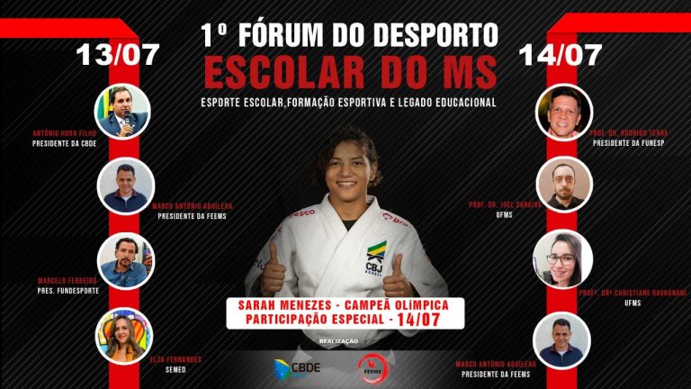 Será realizado, hoje (13) e amanhã, o 1° Fórum do Desporto Escolar do MS, com o tema “O esporte escolar, formação esportiva e legado educacional”