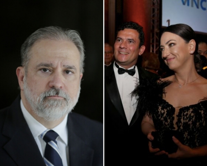 O procurador-geral da República Augusto Aras (esquerda) e o ex-ministro da Justiça, Sérgio Moro, ao lado da mulher, a advogada Rosângela Moro