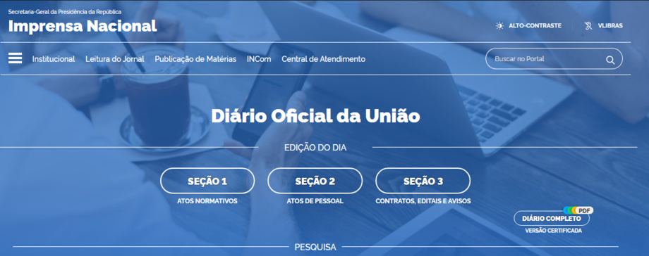 O site da Imprensa Nacional apresenta problemas na manhã desta segunda-feira, 3