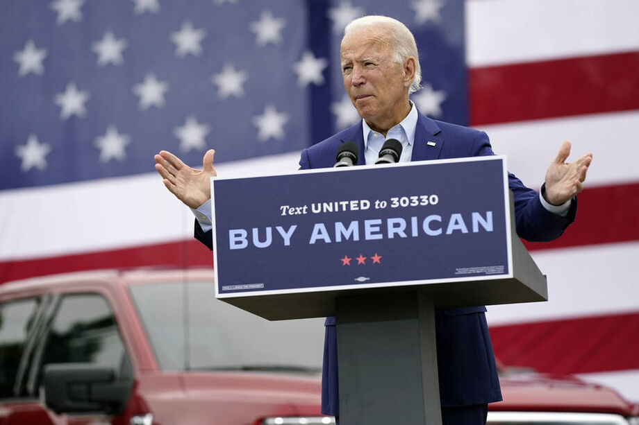 O candidato democrata Joe Biden em seu discurso no condado de Warren, no Michigan