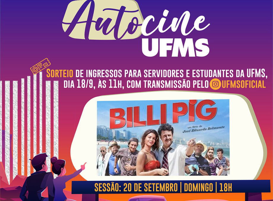 Para este domingo (20), o Autocine da UFMS traz o longa-metragem nacional Billi Pig protagonizado por Grazi Massafera, Selton Mello e Milton Gonçalves