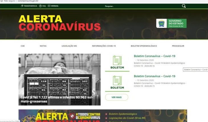 Em operação desde março, o Portal do Coronavírus, na aba ‘Informações COVID-19’