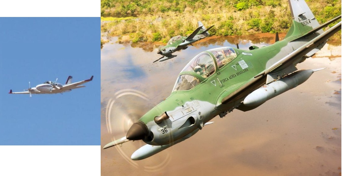 Aviões de caça A 29 o Super Tucano do Esquadrão Flecha da Força Aérea Brasileira teriam interceptado na manhã deste domingo (2) uma aeronave que não tinha informado seu plano de voo e a suspeita é de que estivesse transportando entorpecente.