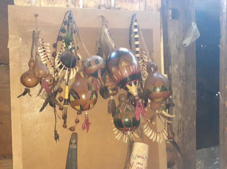 Vários tipos e tamanhos de porongos utilizados nos rituais da cultura Guarani e Terena