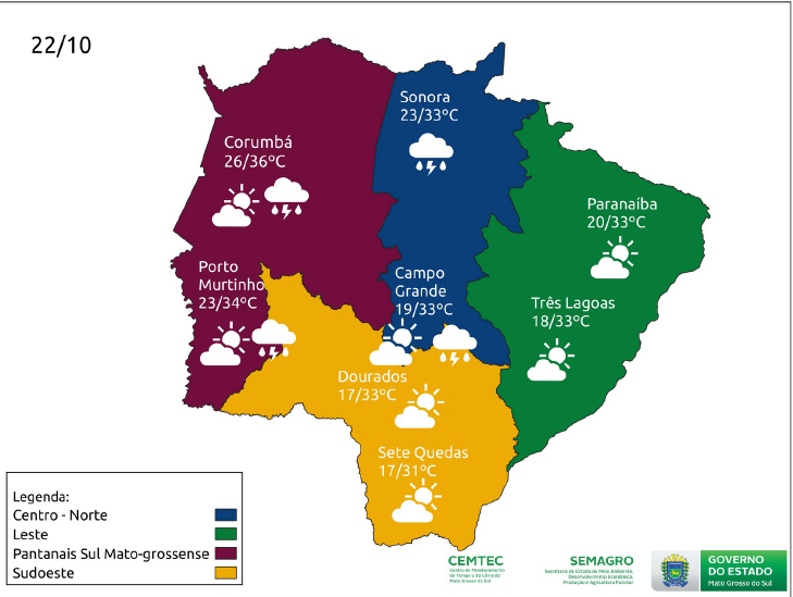 Confira no mapa elaborado pelo Cemtec, as condições de tempo e temperatura para esta sexta-feira. 
