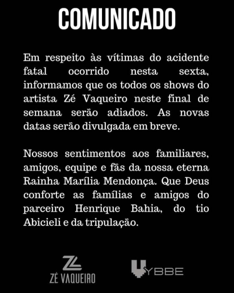 Artistas suspendem shows no Estado em respeito a morte da cantora Marília Mendonça
