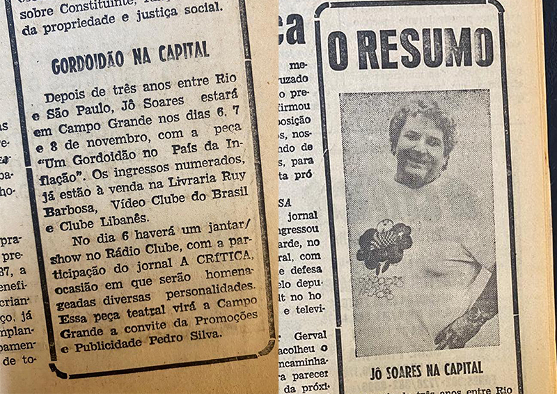 Arquivos do jornal A Crítica mostram publicações sobre a passagem de Jô Soares na época 