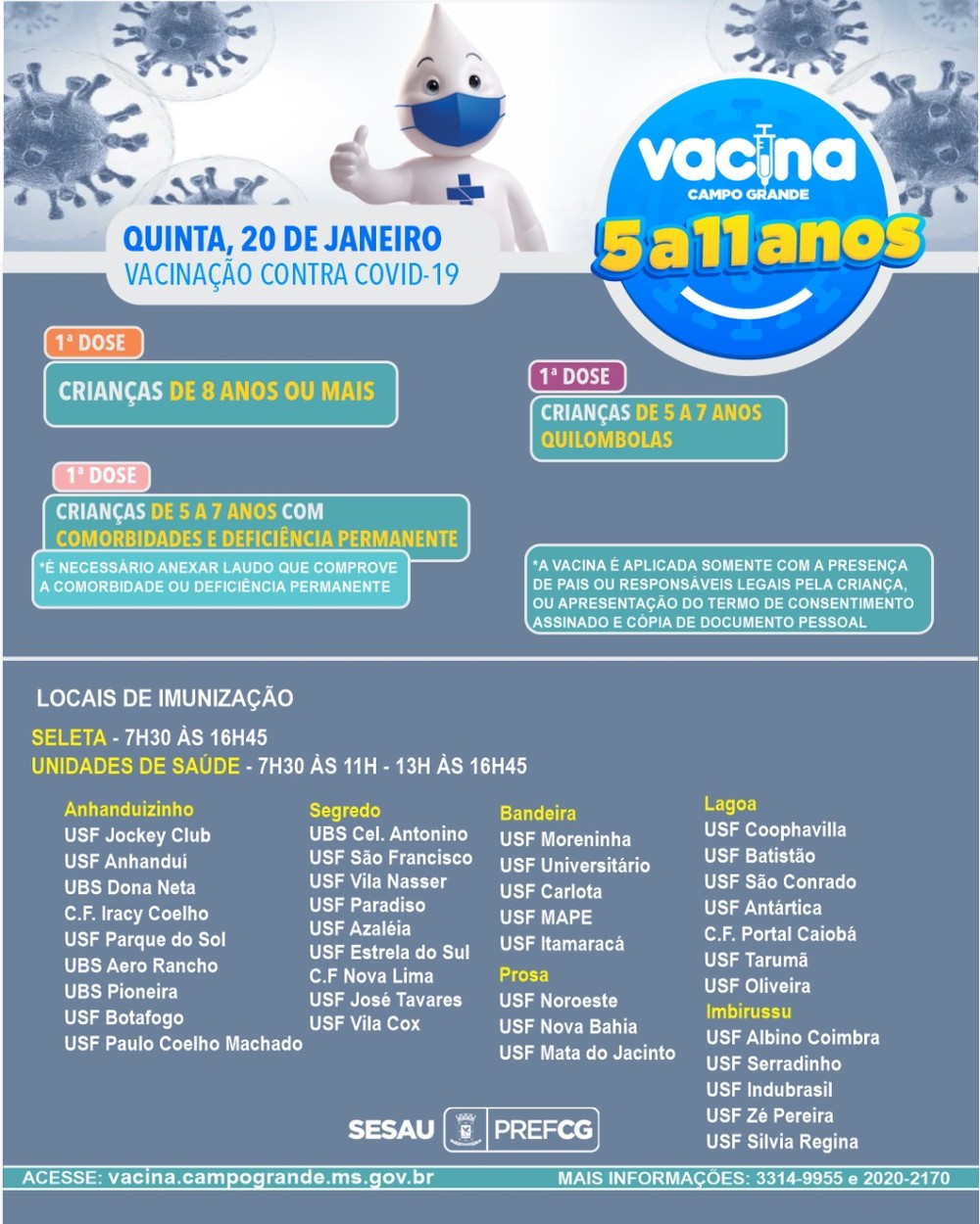 Vacina infantil nesta quinta-feira (20) em Campo Grande.
