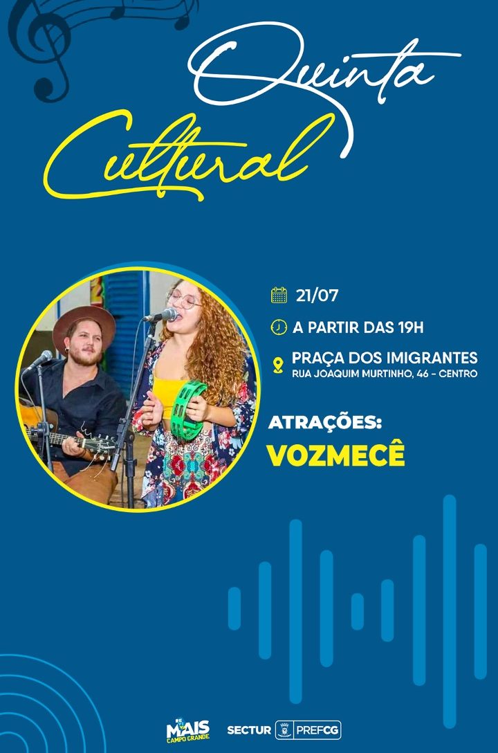 O Vozmecê se apresenta nesta quinta-feira, a partir das 19h. No local, os visitantes podem acompanhar o show sentados e consumir comidas e bebidas na lanchonete da praça.