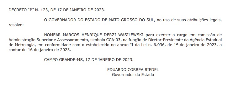 Marcos Derzi, ex-presidente da Fundação Estadual do Trabalho, é nomeado como novo diretor-presidente da Inmetro, trazendo sua experiência em gestão e liderança para garantir qualidade e precisão de medições no estado e promover o desenvolvimento econômico
