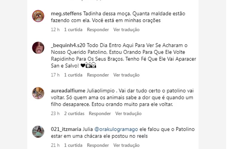 Julia lamenta as mensagens de ódio que tem recebido em meio ao apoio de seus seguidores nas redes sociais. 