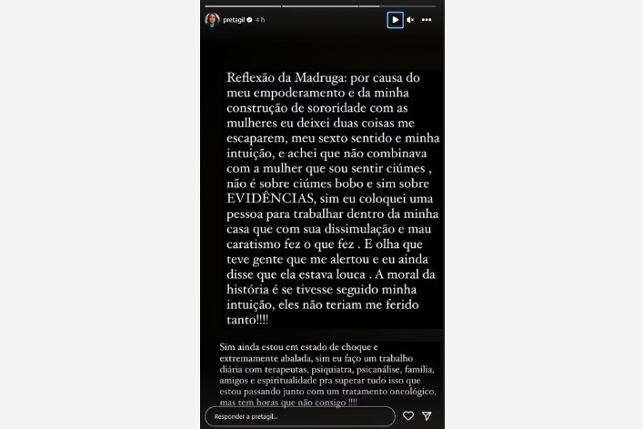 Preta Gil deu detalhes de separação nas redes sociais