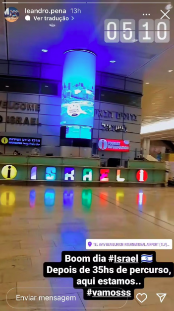 Leandro Pena teve de voltar urgente para o Brasil devido ao conflito em Israel. 
