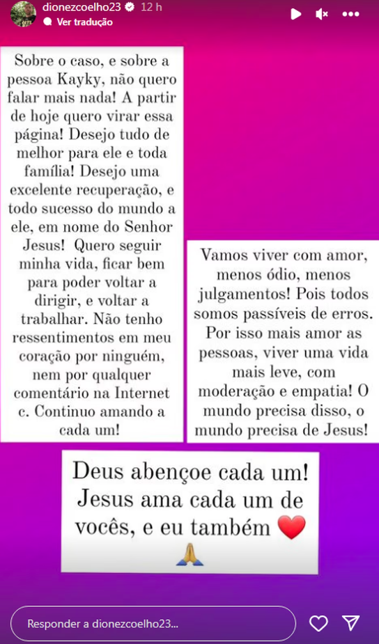 Diones Coelho da Silva disse que não pretende mais comentar atropelamento de Kayky Brito. 