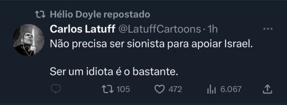 Presidente da EBC compartilhou post onde apoiadores de Israel são chamados de idiotas