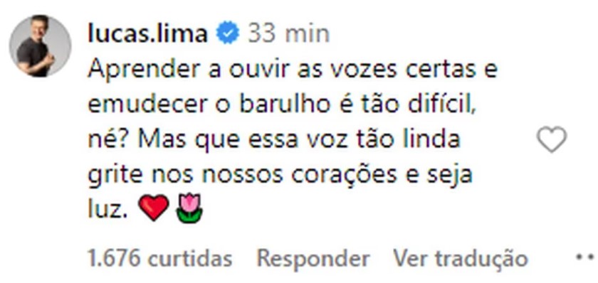 Lucas Lima também deixou o seu comentário na postagem.