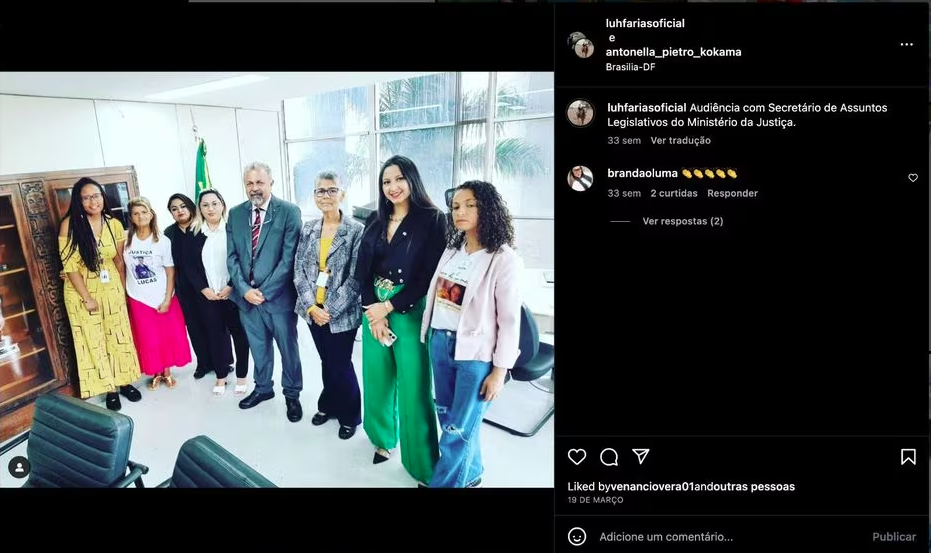 Em março, Luciane e sua equipe foram recebidos pelo secretário nacional de assuntos legislativos do MJ, o ex-deputado Elias Vaz.