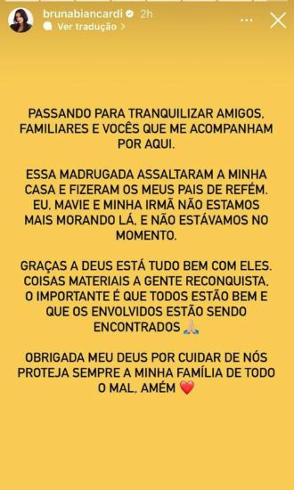 Bruna Biancardi se pronuncia após casa da família ser invadida em Cotia
