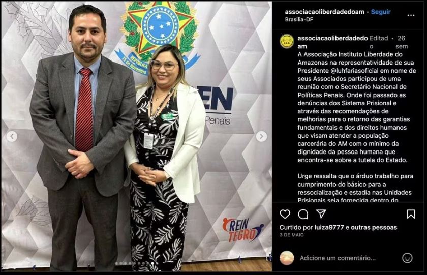 Luciane Barbosa Faria e o secretário nacional de Políticas Penais do Ministério da Justiça, Rafael Velasco Brandani