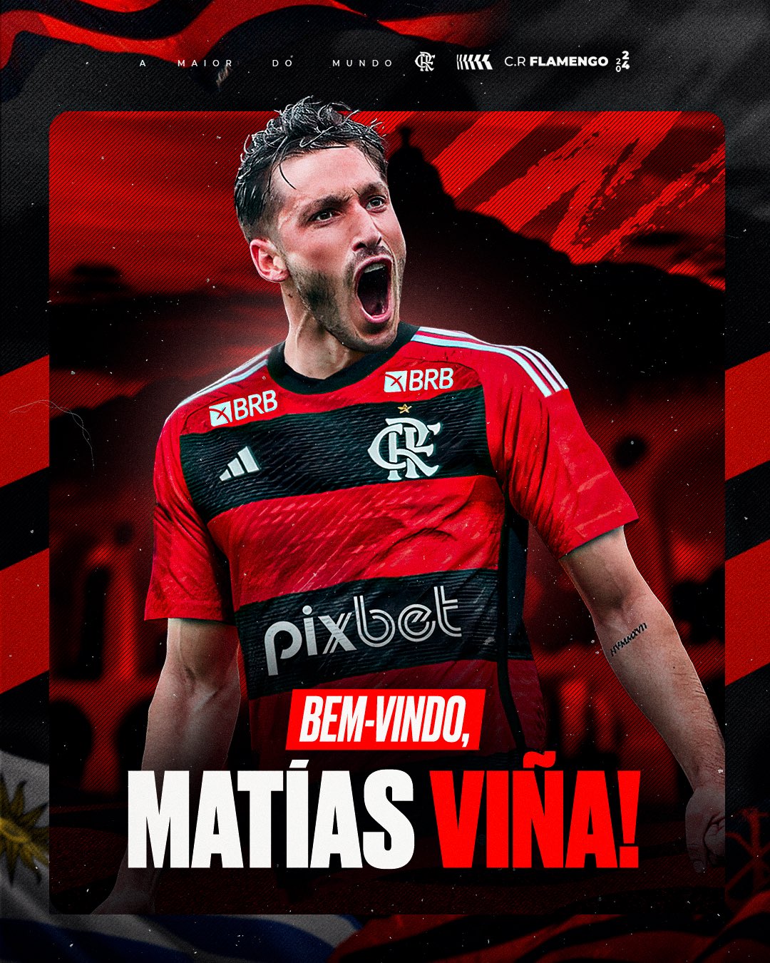 Arte oficial do anúncio do novo reforço do Flamengo