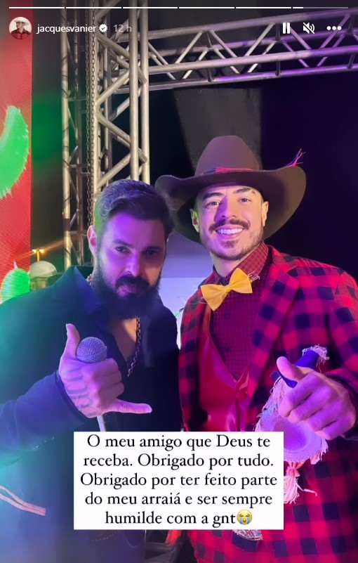 Jacques Vanier deixa mensagem lamentando a morte de Carreiro