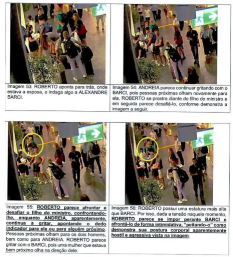 Trecho do relatório da Polícia Federal sobre as imagens do Aeroporto de Roma que flagraram entrevero envolvendo ministro Alexandre de Moraes
