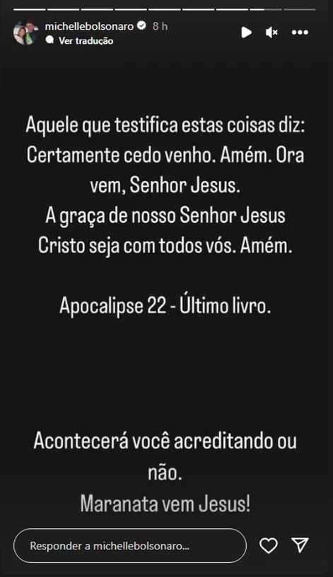 Michelle disse em stories no Instagram que o apocalipse acontecerá