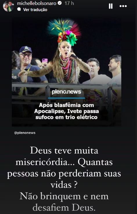 Michelle relacionou problemas em trio elétrico de Ivete Sangalo como consequência de declaração no Bloco