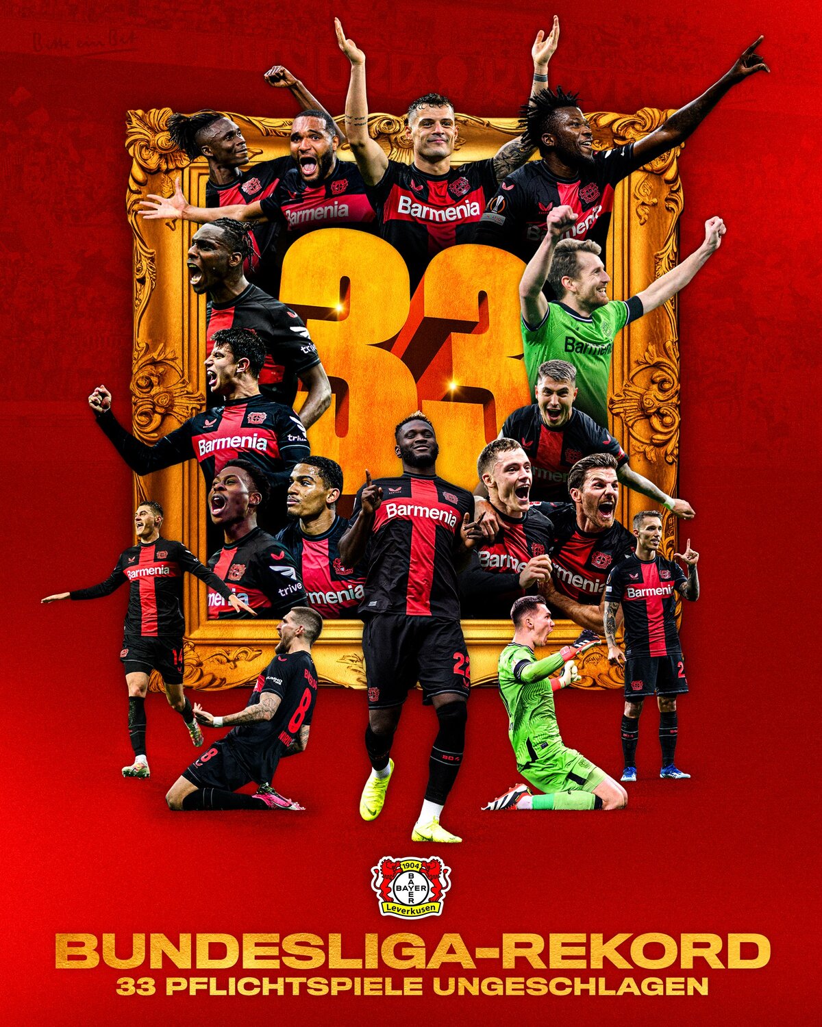 Com o resultado, o Leverkusen chegou a 33 partidas sem perder na temporada, um recorde no futebol alemão