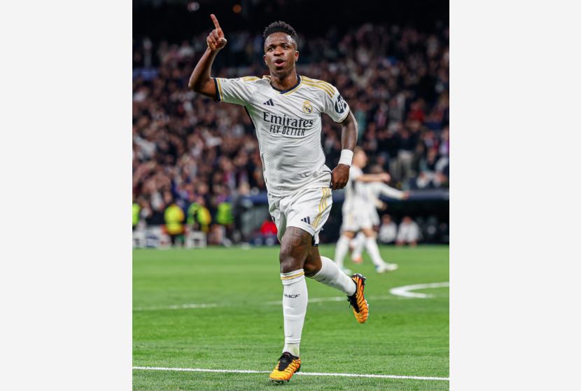 Vini Jr marcou o único gol merengue no Santiago Bernabéu nesta quarta-feira