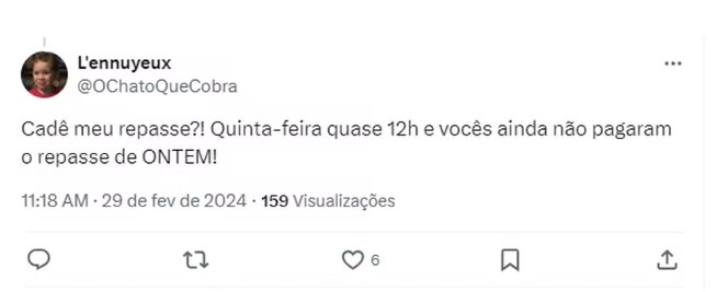 Usuários reclamam de atraso no repasse do iFood  Foto: Reprodução/X