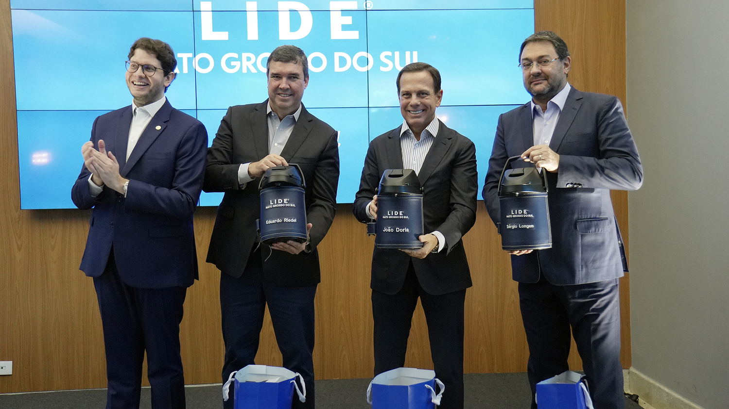 Aurélio Rocha, presidente do LIDE-MS; Eduardo Riedel, governador do MS; João Doria, co-chairman do LIDE e Sérgio Longen, presidente da FIEMS