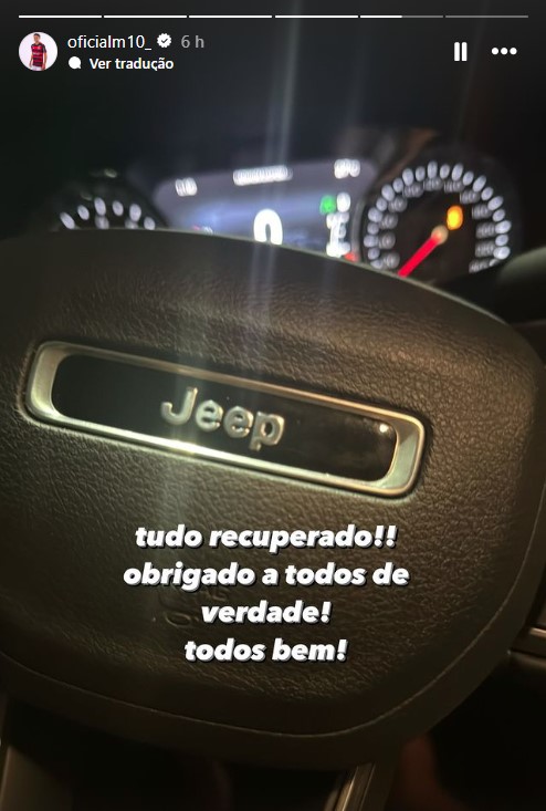 O jogador postou um story dizendo que conseguiu recuperar seus pertences